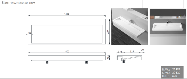 Столешница моноблок FLAT 140*46см