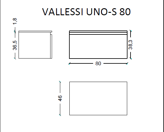Ящик под столешницу 80см АНТРАЦИТ глянец VALLESSI UNO-S