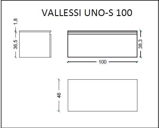 Ящик под столешницу 100см АНТРАЦИТ глянец VALLESSI UNO-S