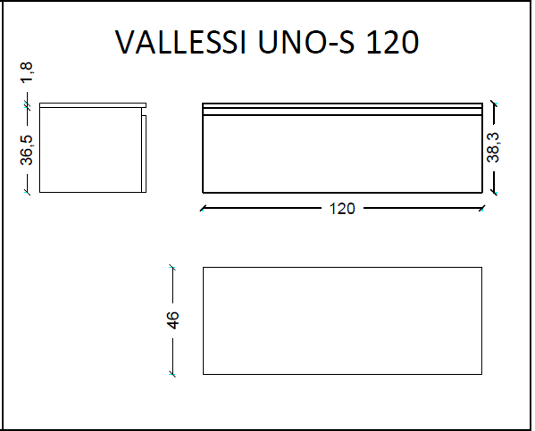 Ящик под столешницу 120см АНТРАЦИТ глянец VALLESSI UNO-S