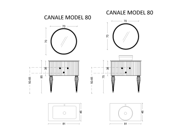 Тумба Canale 80 черная + Золото