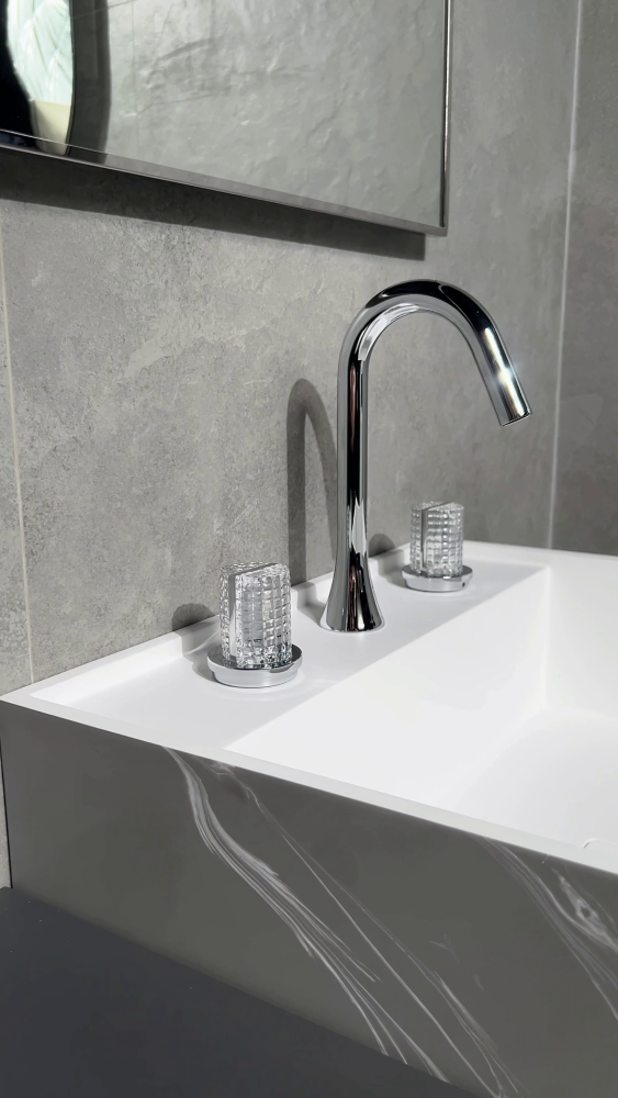Раковина напольная Cube Corian 480*480*850 Grey base+white veins