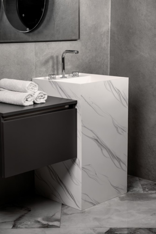 Раковина напольная Cube Corian 480*480*850 Calacatta