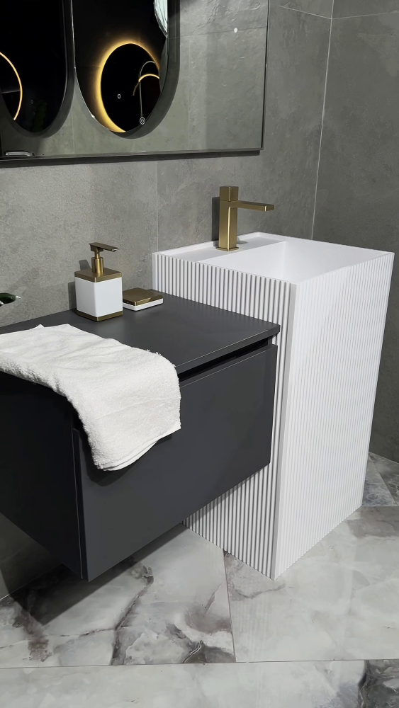 Раковина напольная рифленая Cube Corian 480*480*850 Matt White