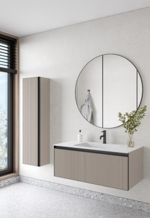 Комплект QUATRO M1-100 тумба рифл DAFNE с подсв.+раковина моноблок WHITE