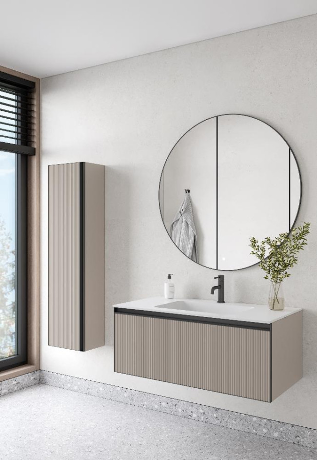 Комплект QUATRO M1-100 тумба рифл DAFNE с подсв.+раковина моноблок WHITE