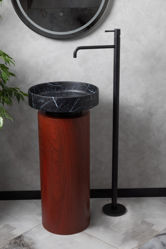 Раковина накладная SOLE Corian 400*130 Nero Marquina + Пьедестал для раковины Corian 300*720 Red Wood Раковина накладная SOLE Corian 400*130 Nero Marquina + Пьедестал для раковины Corian 300*720 Red Wood