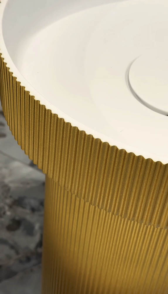 Раковина накладная рифленая SOLE Corian 400*130 GOLD + Пьедестал для раковины рифленый Corian 300*720 GOLD Раковина накладная рифленая SOLE Corian 400*130 GOLD + Пьедестал для раковины рифленый Corian 300*720 GOLD