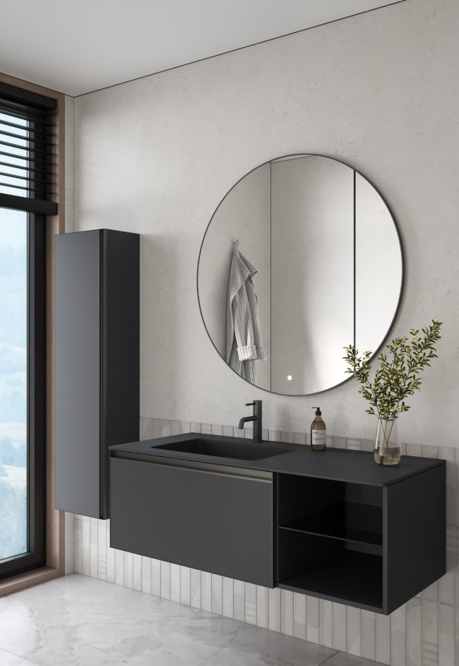 Комплект QUATRO M6-120 тумба с полками+раковина моноблок ANTRACITE