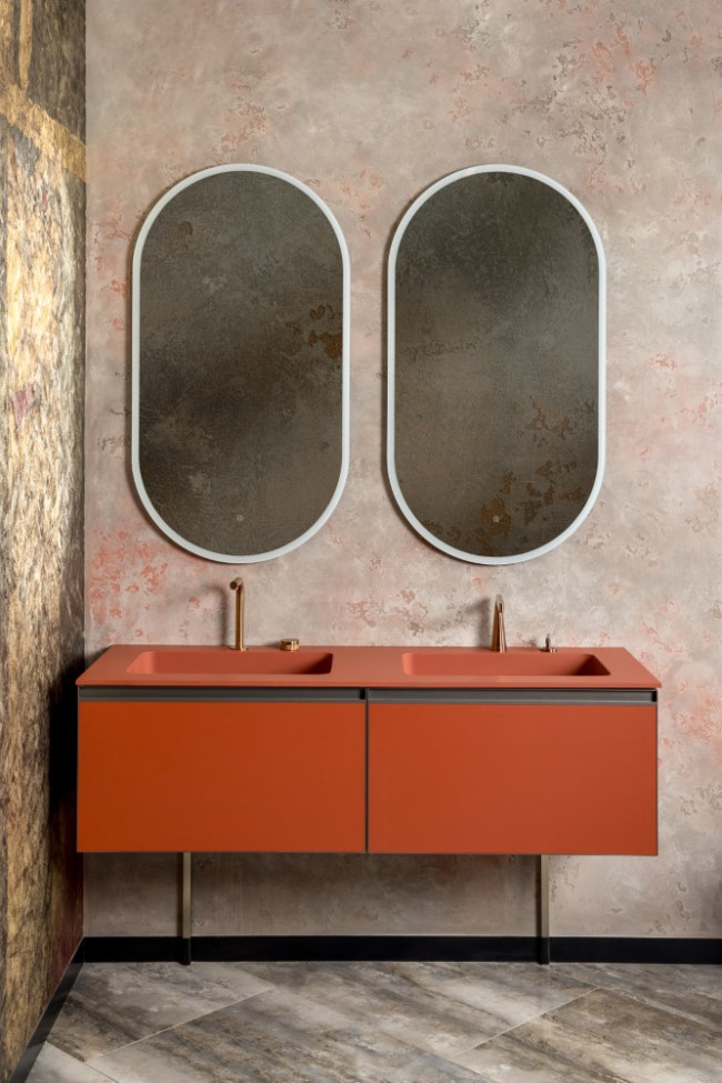 Комплект QUATRO 2 140см (70+70) тумба TERRACCOTA профиль ANTHRACITE + раковина