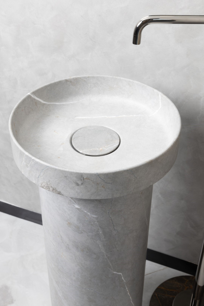 Раковина накладная SOLE Corian 400*130 Amani Grigio + Пьедестал для раковины Corian 300*720 Grey