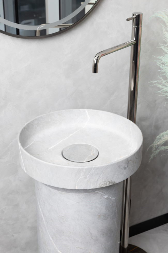 Раковина накладная SOLE Corian 400*130 Amani Grigio + Пьедестал для раковины Corian 300*720 Grey