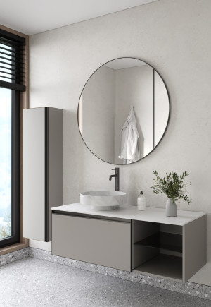 Комплект QUATRO M6-120 тумба с полками+раковина чаша Calacatta