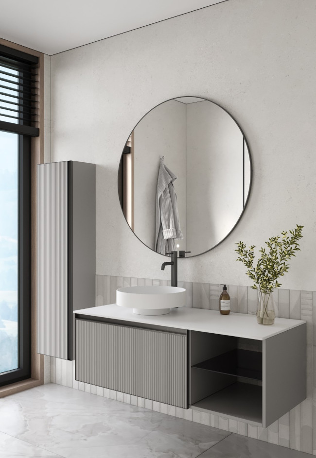 Комплект QUATRO M6-120 тумба с полками+раковина чаша Matte white