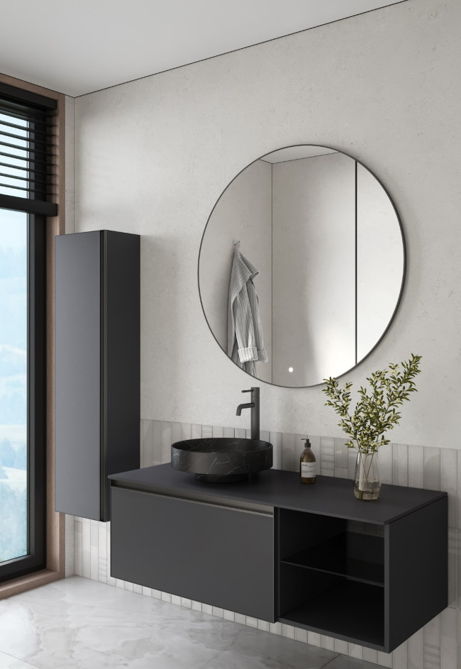 Комплект QUATRO M6-120 тумба с полками+раковина чаша Nero Marquina
