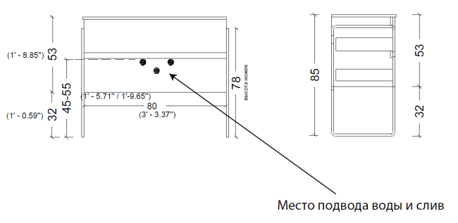 Тумба без раковины Vallessi 80*46cm АНТРАЦИТ глянец 2 полки