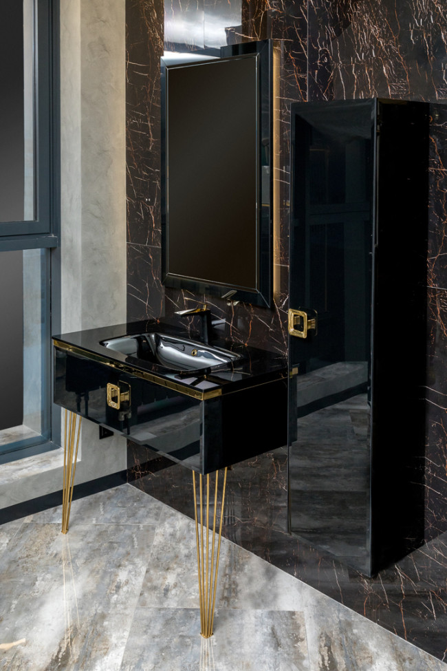 Комплект Lucido 100 Глянцевый Черный + золото, раковина моноблок