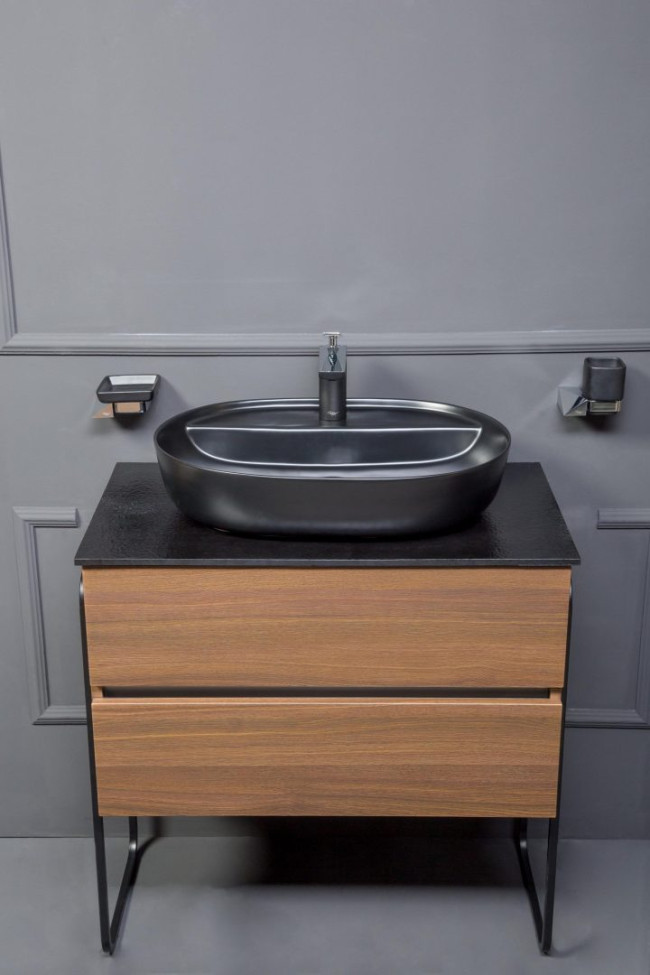 Тумба без раковины Vallessi 80*46cm DARK OAK мат. 2 полки,