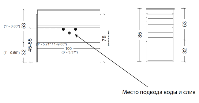 Тумба без раковины Vallessi 100*46cm КАШЕМИР мат. 2 полки