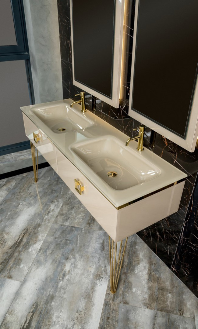 Комплект Lucido 140 Капучино + золото, раковина моноблок