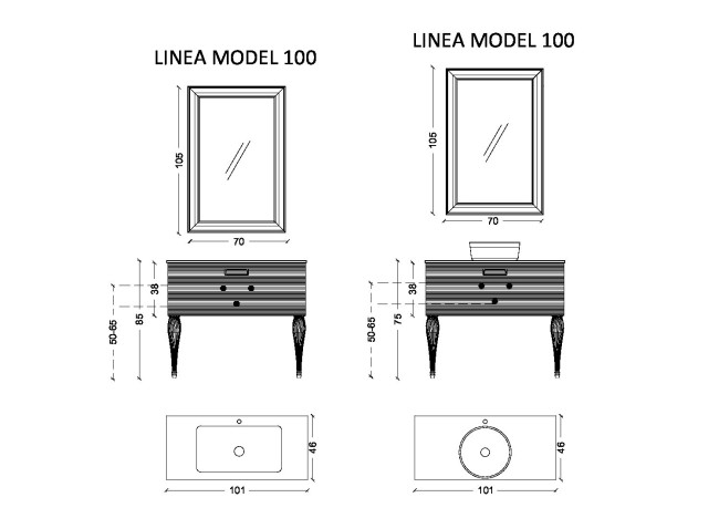 Комплект Linea 100 черная + золото + раковина 871