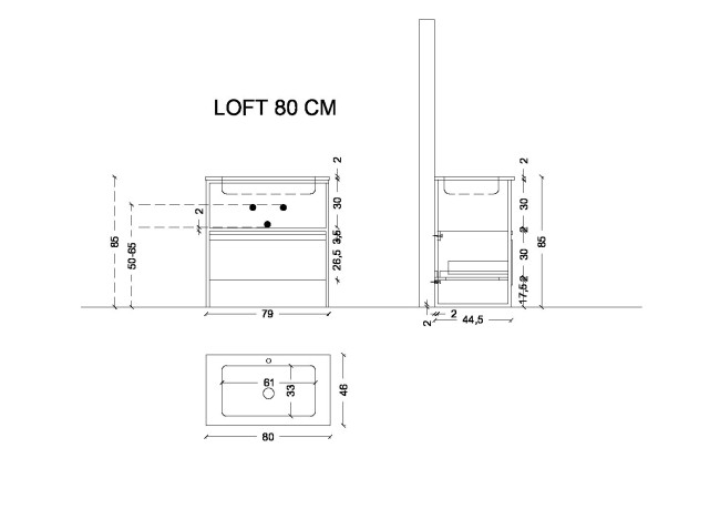 Ящик под консоль LOFT 80 light wood, 1 полка