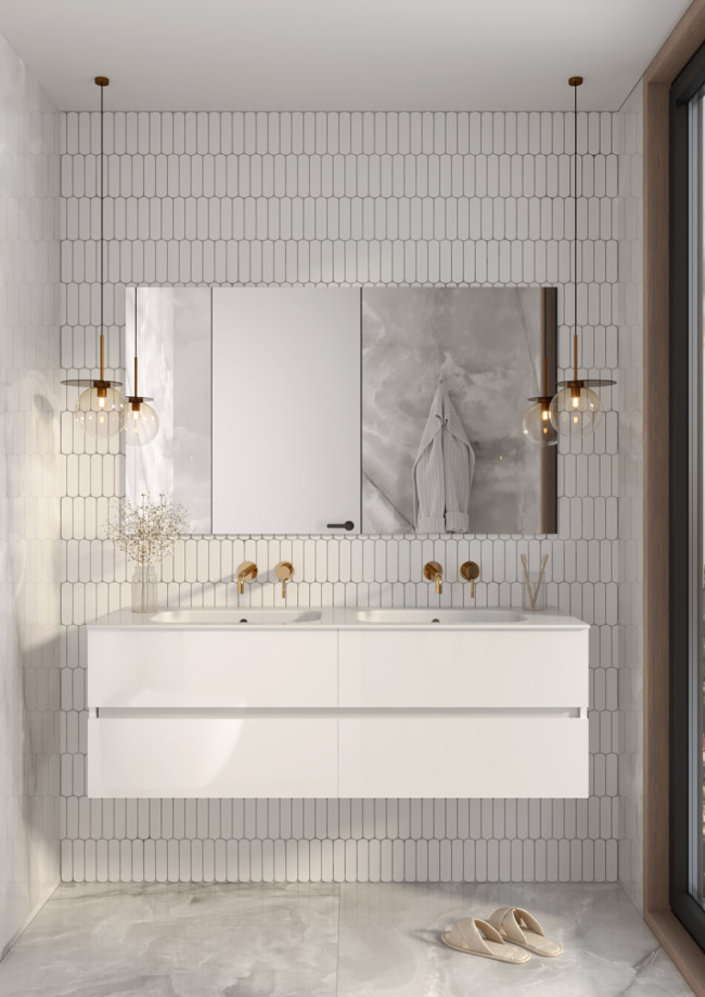 Тумба без раковины Vallessi 140*46cm Белый глянец 4 полки