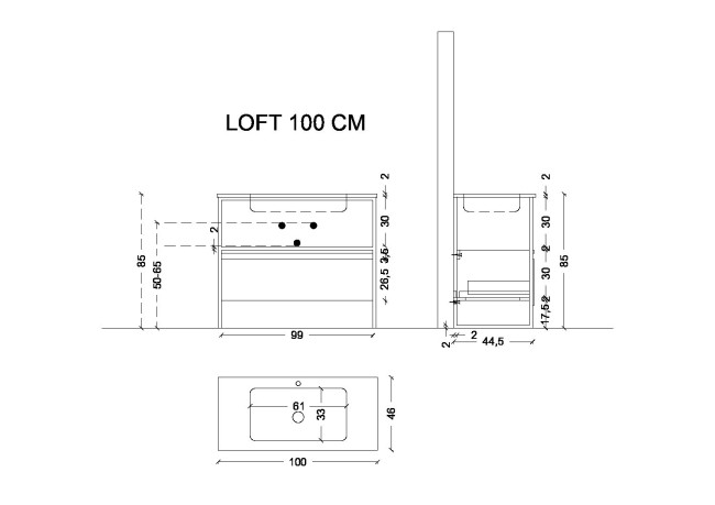 Ящик под консоль LOFT 100 light wood, 1 полка