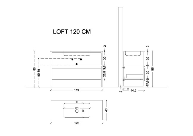 Ящик под консоль LOFT 120 Антрацит, 1 полка