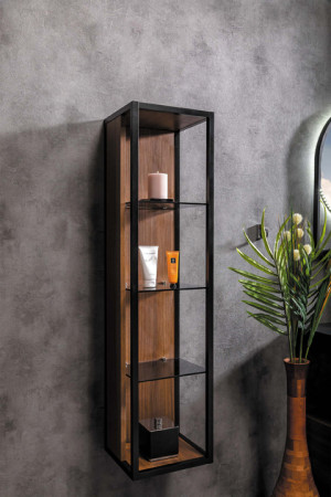 Пенал LOFT высокий dark wood, полки стекло
